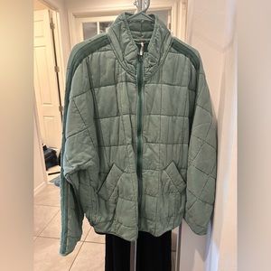 Free People Green Quilted Bomber Jacket Sz S Oversized
